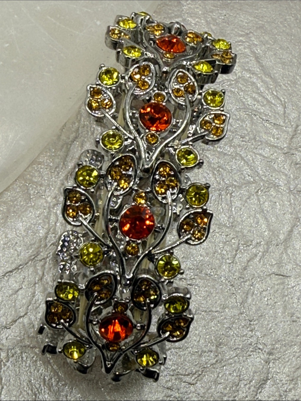 Autumn Silver-Tone Floral stretch bracelet Orange & Lime Crystals it glows